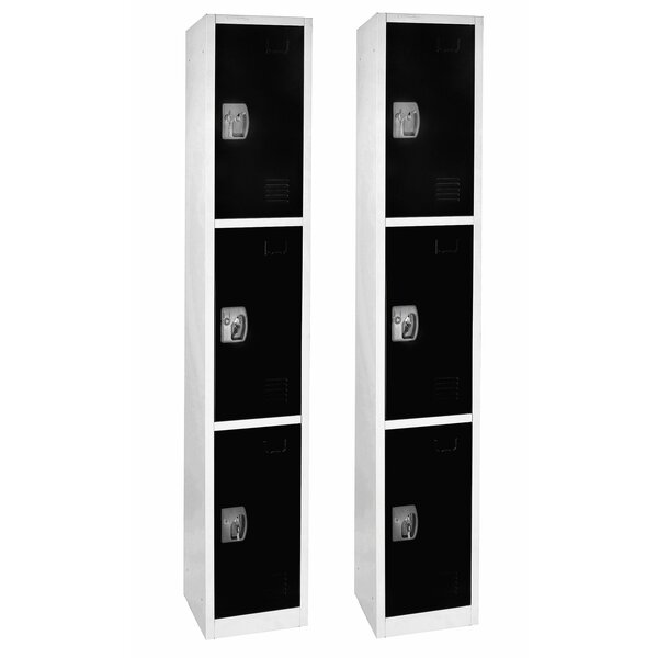 Adiroffice 72in x 12in x 12in Triple-Compartment Steel Tier Key Lock Storage Locker in Black, 2PK ADI629-203-BLK-2PK